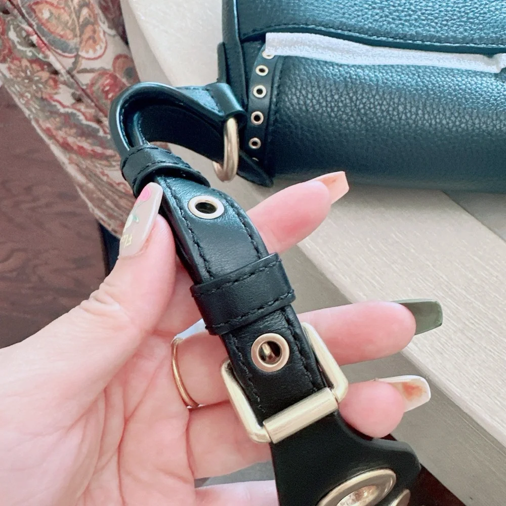 Michael Kors Brooklyn Medium Saddle Bag Leather Black/NWT - Picture 10 of 15